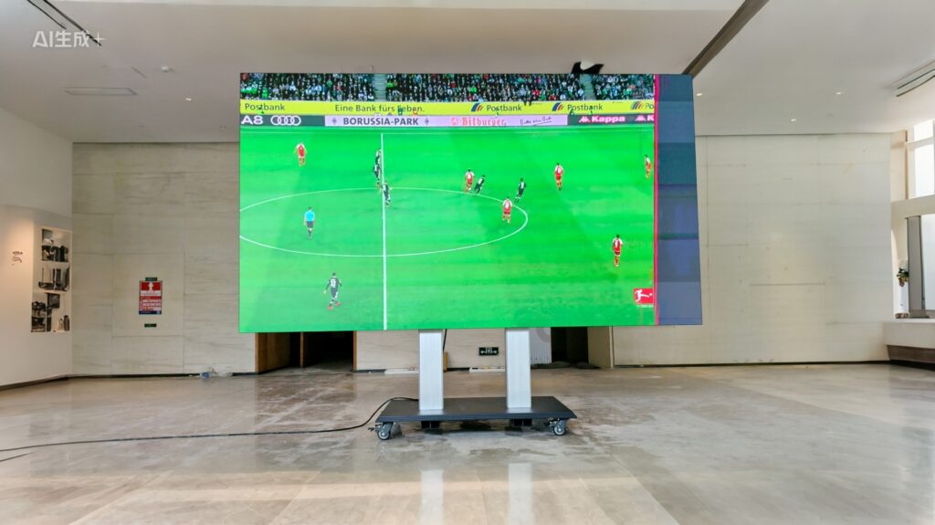 Ocolour 163-inch liftable and foldable LED screen displaying 120Hz high refresh gaming visuals with Novastar VX2000 Pro and A10 Pro receiver cards