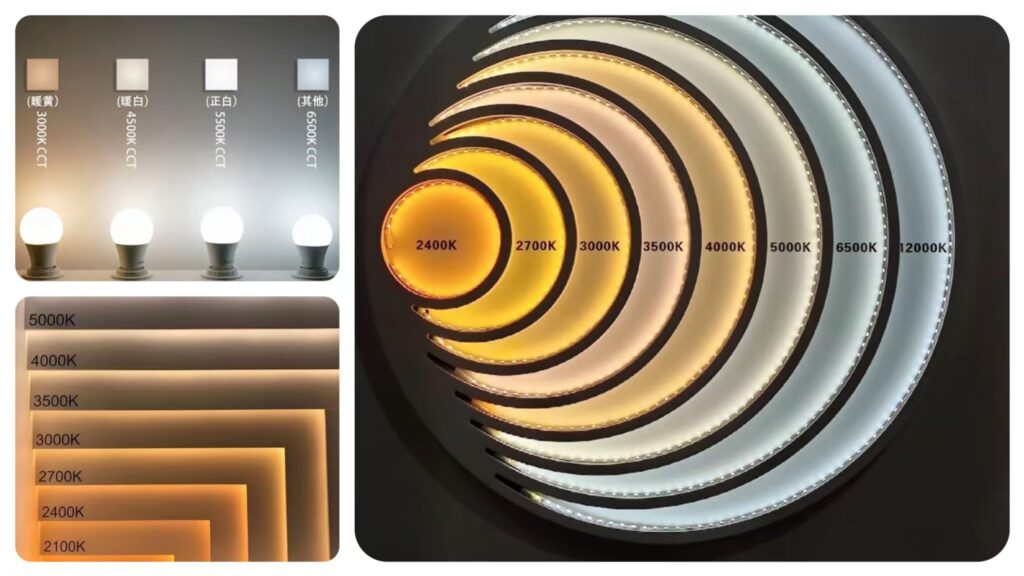 LED display color temperature comparison: 3000K warm white vs 6500K neutral white vs 10000K cool white